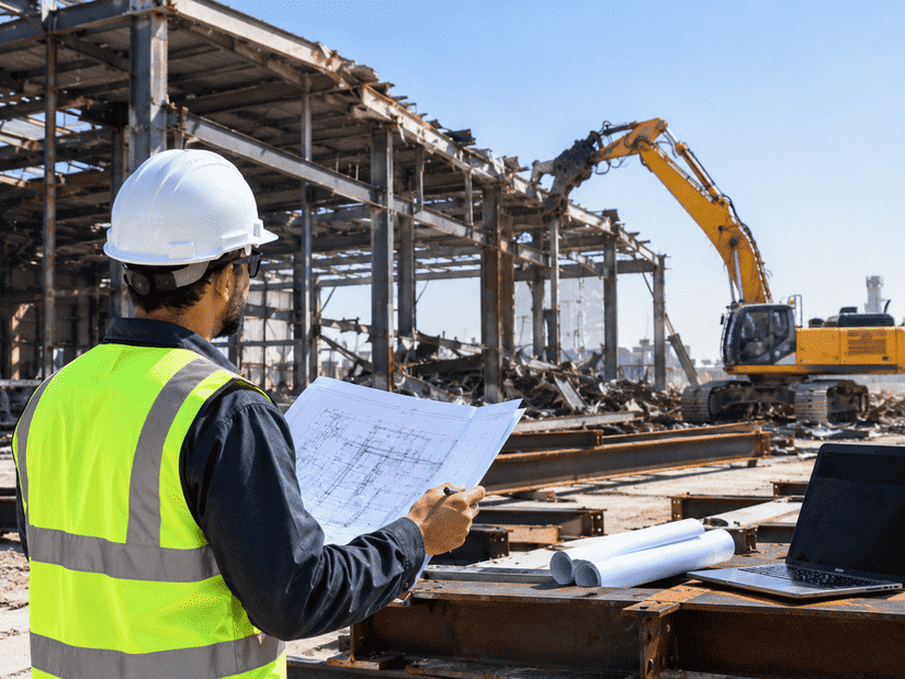 Engineer reviewing a steel structure before dismantling