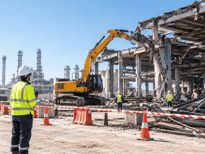 Safe dismantling work zone with barricades and trained crew on a Dubai site